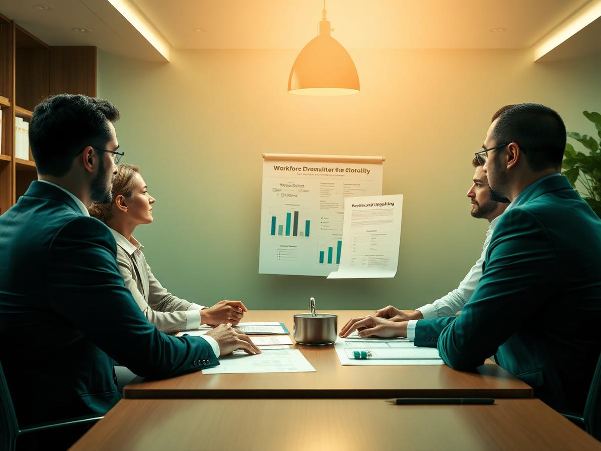 Consulting meeting between a workforce specialist and company managers